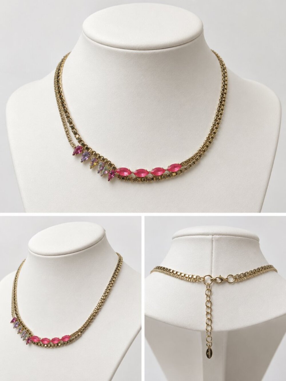 Sorrelli Pink Lavender Crystal Gold Tone Layered Statement Necklace